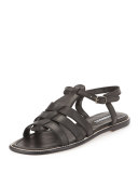 Canale Leather Caged Flat Sandal, Black