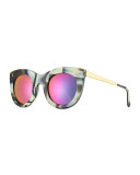 Boca II Mirrored Cat-Eye Sunglasses, Horn/Pink
