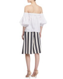 Off-the-Shoulder Stretch-Cotton Blouse, White