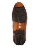 Woven Leather Penny Driver, Brown