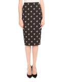 Daisy Jacquard Pencil Skirt, Black/White/Gold