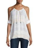 Thistle Sage Cold-Shoulder Top, Cream