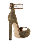 Mayner Metallic Fabric 130mm Sandal, Gold/Clear