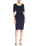 Milano Pique Knit Peplum Dress, Navy
