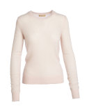 Long-Sleeve Jewel-Neck Sweater, Blush
