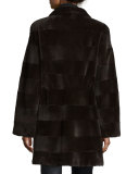 Horizontal-Striped Mink Fur Long Coat