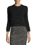 Four-Pocket Cropped Cardigan, Black