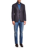 San Servo Check Two-Button Sport Coat, Brown/Blue