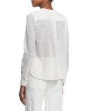 Long-Sleeve Woven Ruffle-Trim Top, Cloud White