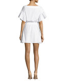 Vivian Bell-Sleeve Stretch-Poplin Dress, White