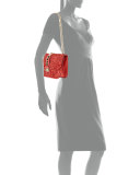 Floral-Applique Rockstud Shoulder Bag, Deep Coral