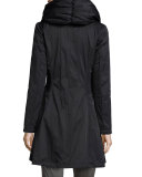 Hooded Ribbed-Trim A-Line Jacket, Black