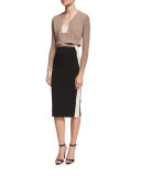 Button-Front Cropped Cardigan, Putty