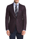 Gun-Check Two-Button Sport Coat, Burgundy/Navy
