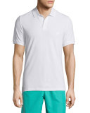 Johnny-Collar Pique Polo Shirt, White