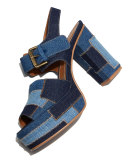 Tara Patchwork Denim Platform Sandal, Navy/Light Blue
