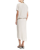 Paillette Blouson Midi Evening Gown, Ivory