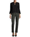 Caroline Jacquard Straight-Leg Pants, Black/Ivory