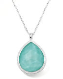 Stella Large Teardrop Pendant Necklace in Turquoise Double with Diamonds 
