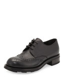 Spazzolato Wing-Tip Leather Lace-Up, Black