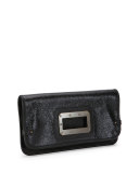 Granada Liquid Leather Clutch Bag, Black