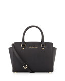 Selma Medium Top-Zip Satchel Bag, Black
