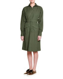 Long-Sleeve Belted Shirtdress, Army