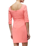 Draped-Neck 3/4-Sleeve Sheath Dress, Fiji