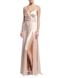 Sleeveless Satin Slip Gown, Pink