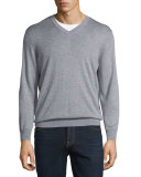 Cashmere-Silk V-Neck Sweater, Earl Gray