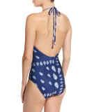 Drifter Paisley Lace-Up One-Piece Swimsuit, Indigo