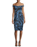Off-The-Shoulder Floral-Print Sheath Dress, Blue