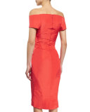 Off-The-Shoulder Cocktail Dress, Coral