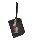Satin Wristlet Bag w/Beaded Tassel, Black