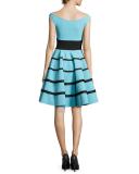 Nicoletta Off-the-Shoulder Striped Circle Cocktail Dress, Blue/Black