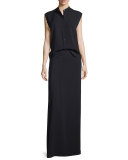Sleeveless Back-Knot Poplin Shirt, Black
