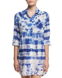 Tie-Dye Long-Sleeve Shirtdress Coverup