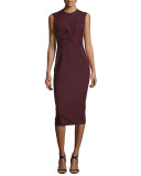 Sleeveless Twist-Front Sheath Dress, Bordeaux