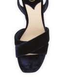Boom Velvet Ankle-Wrap Sandal, Midnight