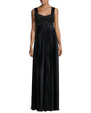 Alain Pleated Sleeveless Gown, Black