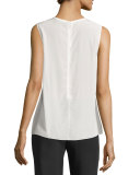 Sleeveless Jewel-Neck Embellished Silk Blouse, Blanc