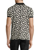 Allover Star-Print Polo Shirt, Black/White