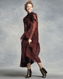 Long-Sleeve Ruched Tiered Maxi Dress, Plum
