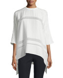 Olea Sheer-Inset Silk Top, Off White