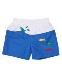 Colorblock Fish Swim Trunks, Blue, Size 6-24 Months