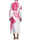 Peony Long Satin Robe, Multi Pattern