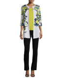 Floral-Knit Long Jacket, Multi Colors