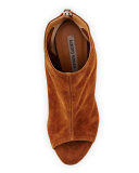 Donetta Peep-Toe Suede Bootie, Cognac