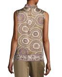 Fernanda Sleeveless Medallion-Print Silk Blouse, Multi