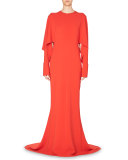 Draped-Sleeve Cady Gown, Red